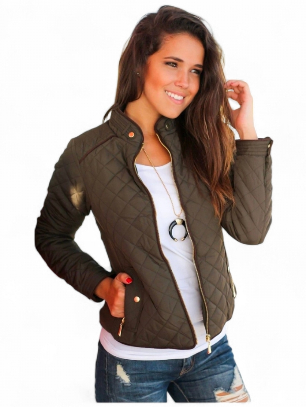 LOVE TREE Green Fitted Puffer Jacket - Medium